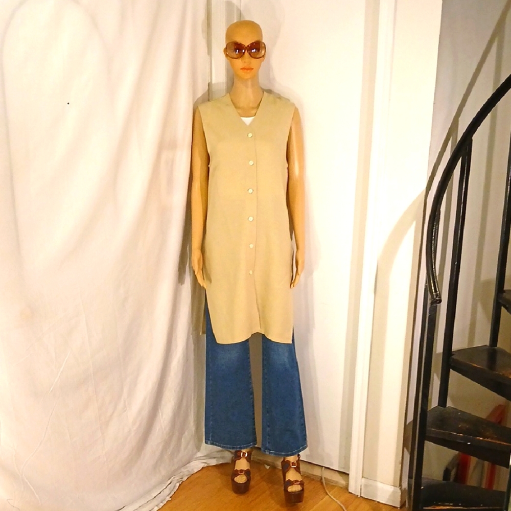 NWOT Gorgio Armani Kahki Tan Linen Sleeveless Vest/Cover
